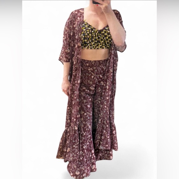 Lashkaraa Other - Ria Shah Label maroon floral printed cape set